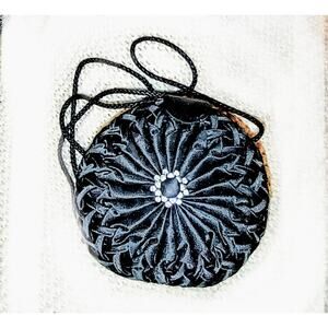 Shar Mark Las Vegas - Black Silk Circular Mini Evening Bag / Party Purse Vintage